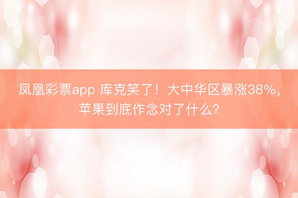 凤凰彩票app 库克笑了!大中华区暴涨38%,苹果到底作念对了什么?
