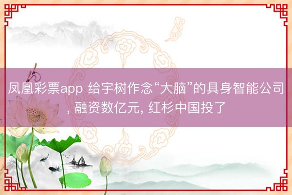 凤凰彩票app 给宇树作念“大脑”的具身智能公司, 融资数亿元, 红杉中国投了