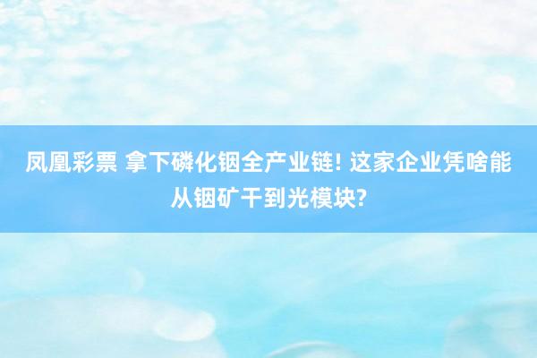 凤凰彩票 拿下磷化铟全产业链! 这家企业凭啥能从铟矿干到光模块?