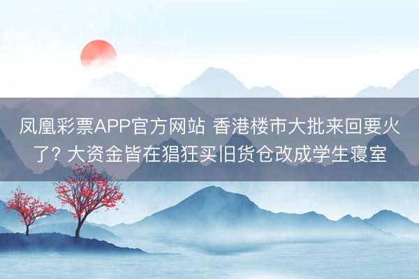 凤凰彩票APP官方网站 香港楼市大批来回要火了? 大资金皆在猖狂买旧货仓改成学生寝室