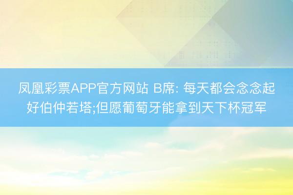 凤凰彩票APP官方网站 B席: 每天都会念念起好伯仲若塔;但愿葡萄牙能拿到天下杯冠军