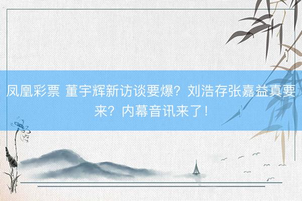 凤凰彩票 董宇辉新访谈要爆？刘浩存张嘉益真要来？内幕音讯来了！