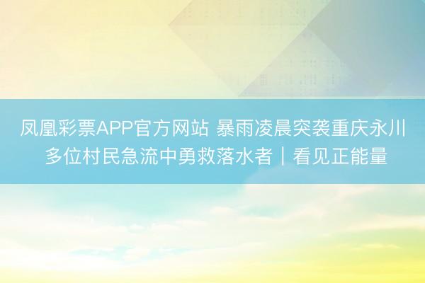 凤凰彩票APP官方网站 暴雨凌晨突袭重庆永川 多位村民急流中勇救落水者｜看见正能量